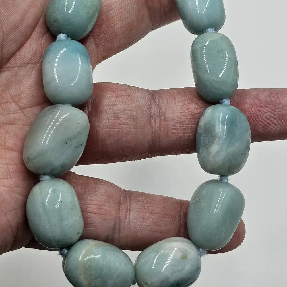 Larimar Blue Stone Bead Necklace & Earrings Set GSJ 925 Sterling